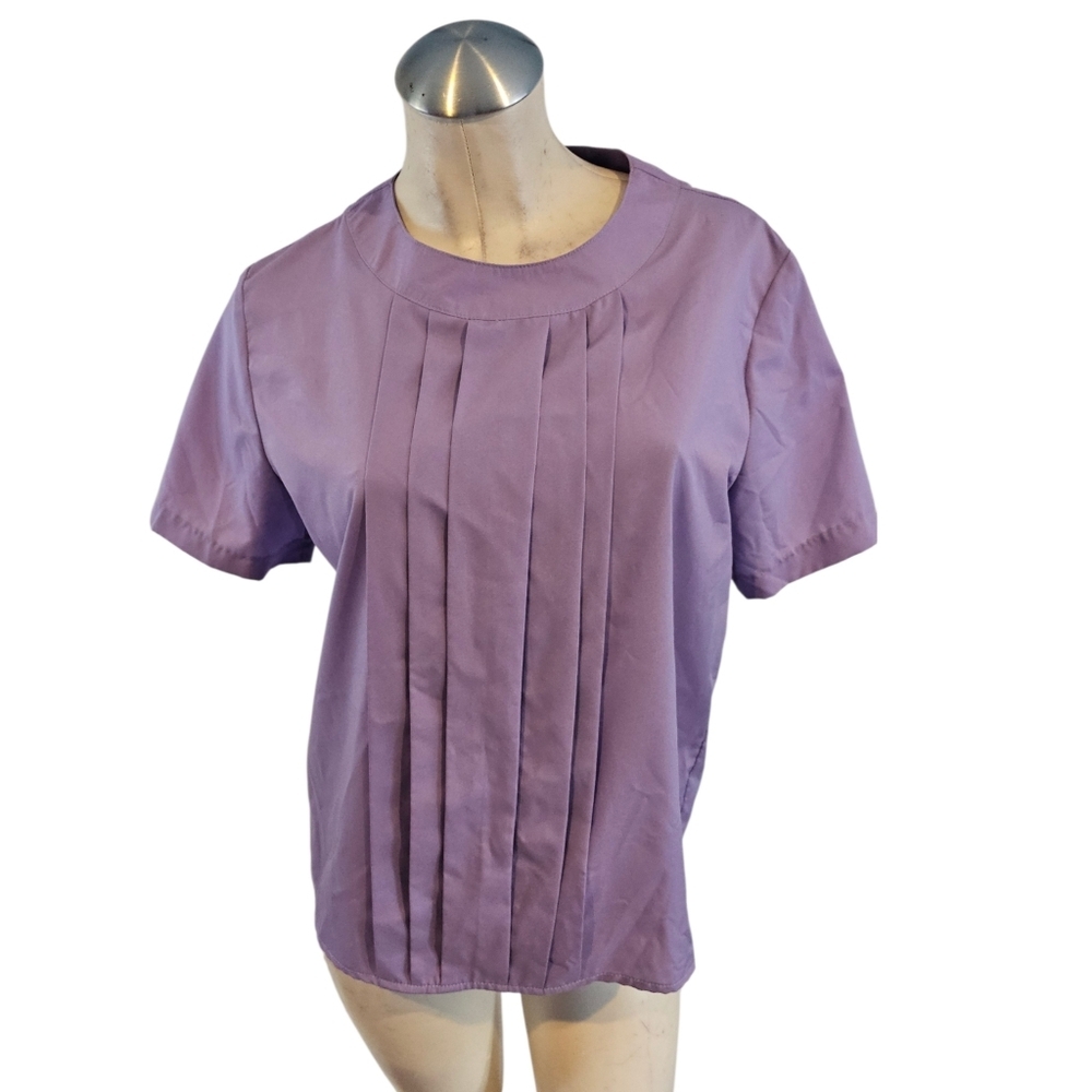 Vintage Purple Blouse Pintucked Size 10P Short Sleeve